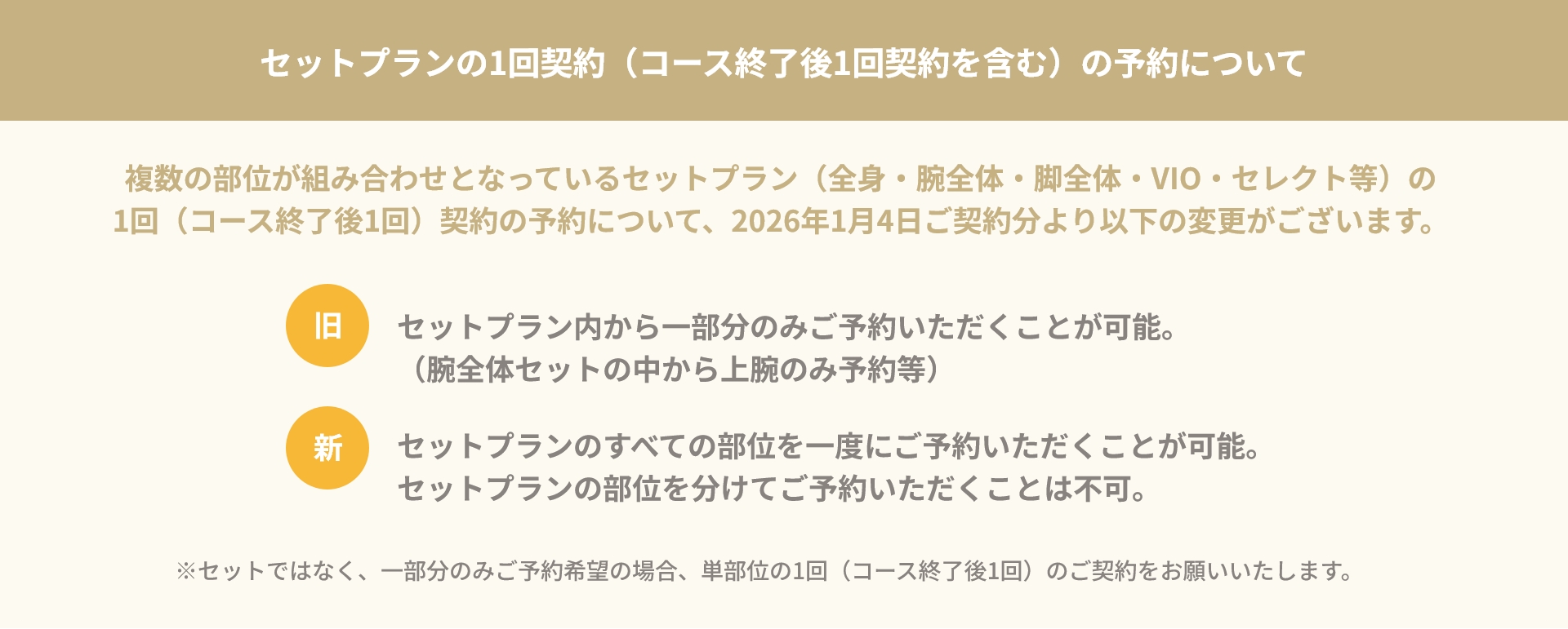 セットプランの1回契約（コース終了後1回契約を含む）の予約について