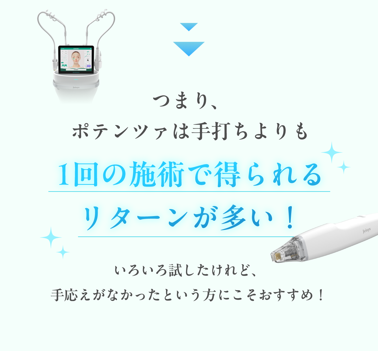つまり、ポテンツァは手打ちよりも1回の施術で得られるリターンが多い！